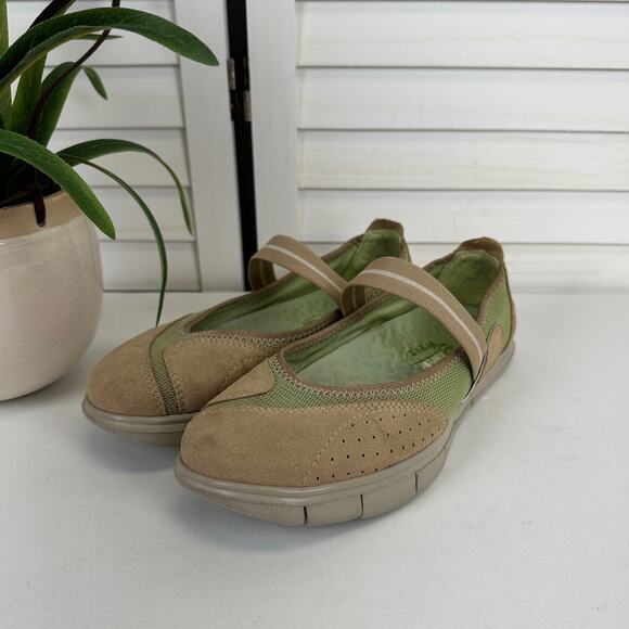 Earth Vegan Inhale 2 Mary Jane Flats Tan Green Slip On comfort Shoes Size 8.5 B - Picture 1 of 9